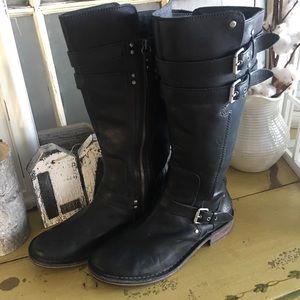 UGG black tall moto style black leather boot